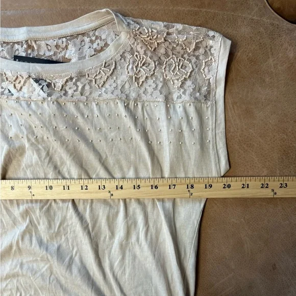 Grace Elements NWT Lace Beaded Top Tan Women’s Size Large - Picture 4 of 6